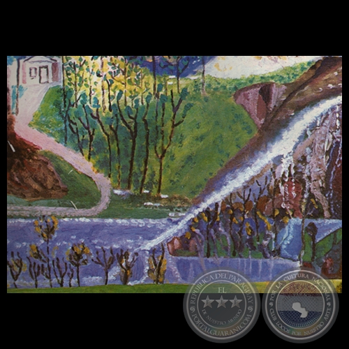 PAISAJE CON CASA Y RÍO, 1977 - Óleo de CARLOS FEDERICO REYES